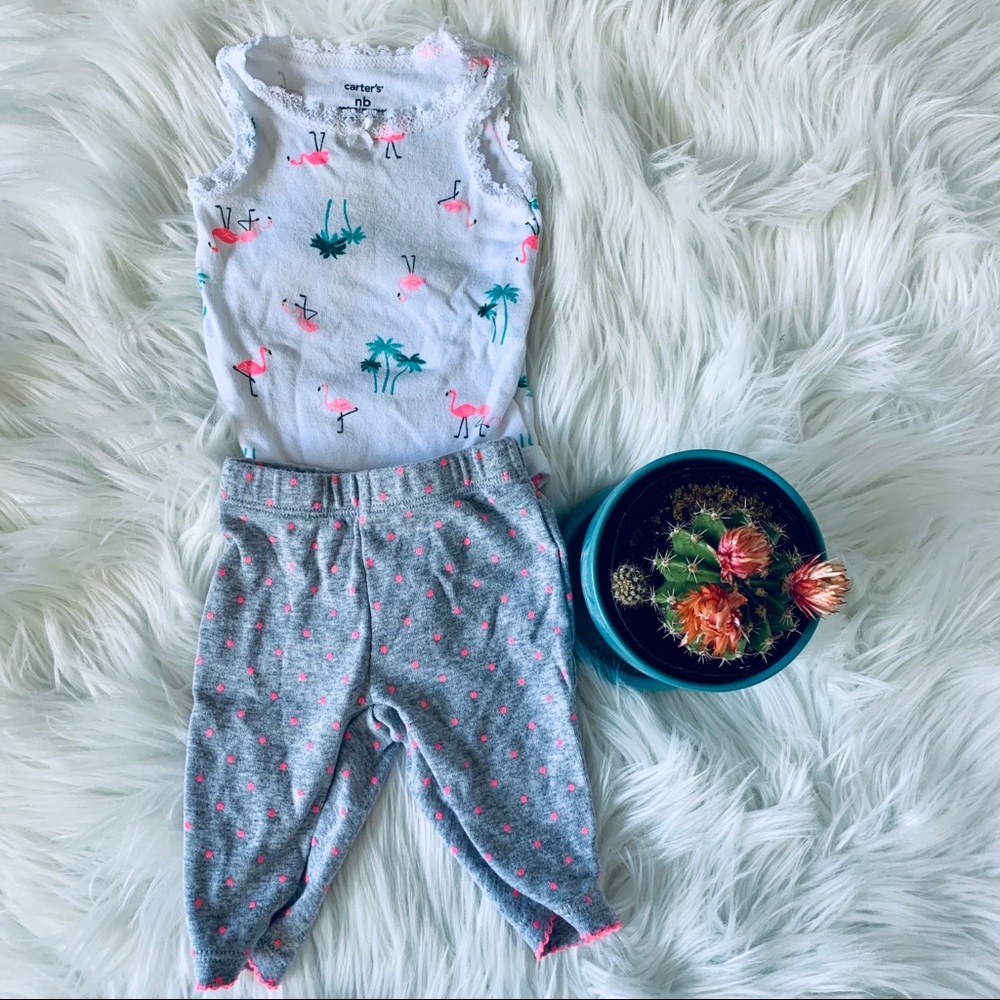 CARTER’S flamingo palm tree set tank leggings GUC
